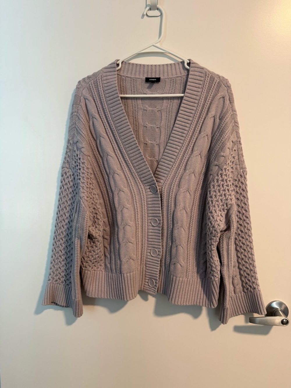 Express Lavender Cable Knit Button Cardigan